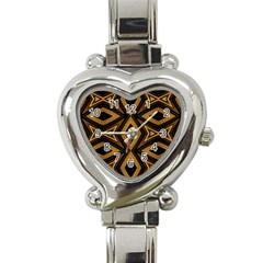 Tribal Diamonds Pattern Brown Colors Abstract Design Heart Italian Charm Watch  by dflcprints