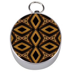 Tribal Diamonds Pattern Brown Colors Abstract Design Silver Compass by dflcprints