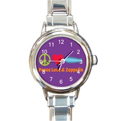 Peace Love & Zeppelin Round Italian Charm Watch