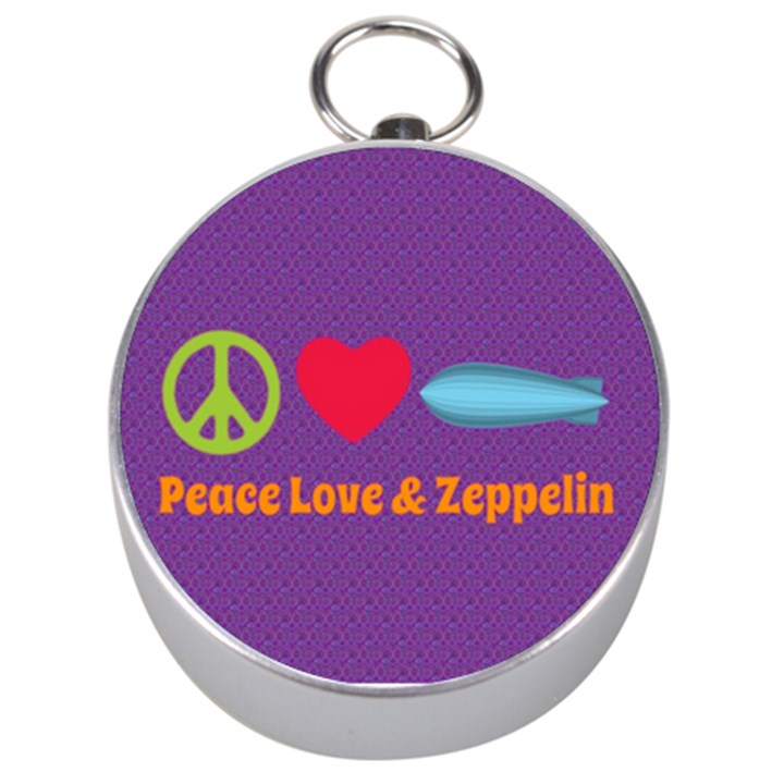 Peace Love & Zeppelin Silver Compass