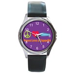 Peace Love & Zeppelin Round Leather Watch (Silver Rim) Front