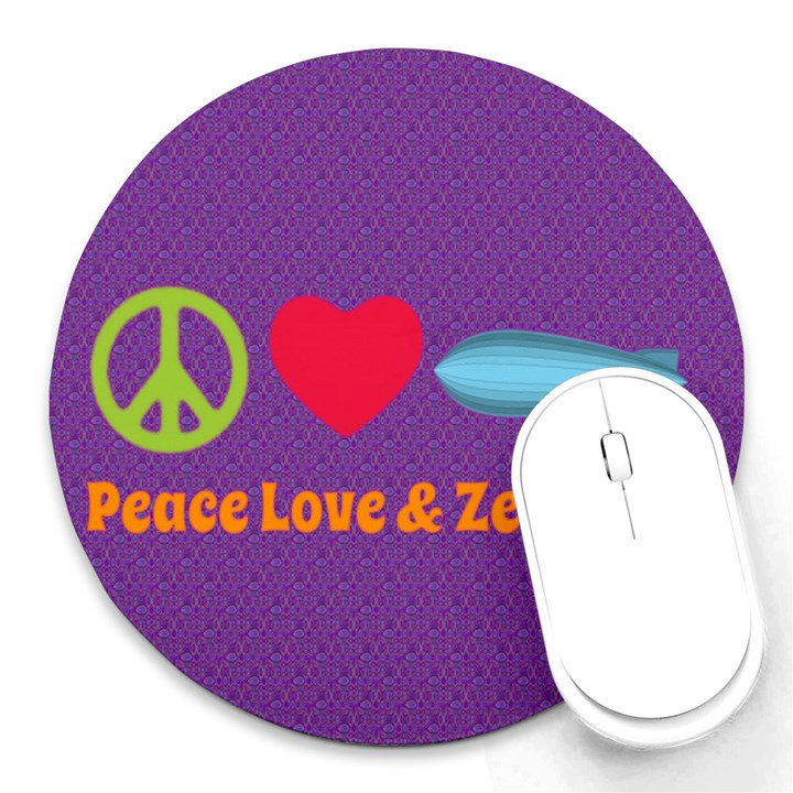 Peace Love & Zeppelin 8  Mouse Pad (Round)