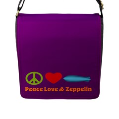 Peace Love & Zeppelin Flap Closure Messenger Bag (large)