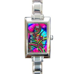 Abstract Neon Fractal Rainbows Rectangular Italian Charm Watch