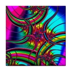 Abstract Neon Fractal Rainbows Ceramic Tile