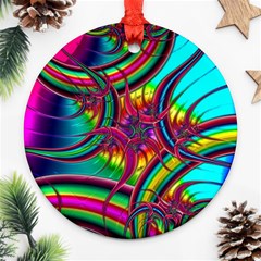 Abstract Neon Fractal Rainbows Round Ornament by StuffOrSomething