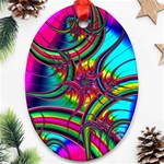 Abstract Neon Fractal Rainbows Oval Ornament Front