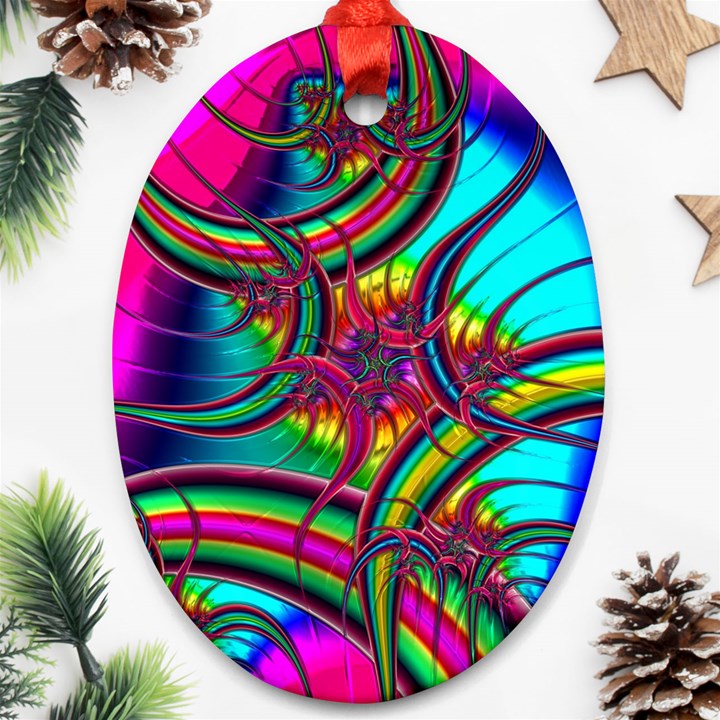 Abstract Neon Fractal Rainbows Oval Ornament