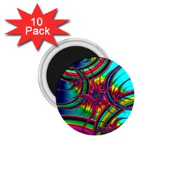 Abstract Neon Fractal Rainbows 1 75  Button Magnet (10 Pack)