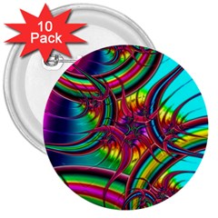 Abstract Neon Fractal Rainbows 3  Button (10 Pack)