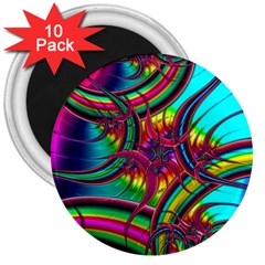 Abstract Neon Fractal Rainbows 3  Button Magnet (10 Pack)