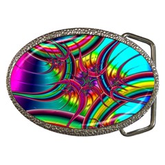 Abstract Neon Fractal Rainbows Belt Buckle (oval)