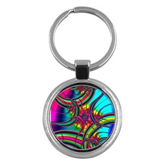 Abstract Neon Fractal Rainbows Key Chain (round) by StuffOrSomething