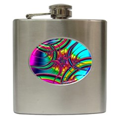 Abstract Neon Fractal Rainbows Hip Flask by StuffOrSomething