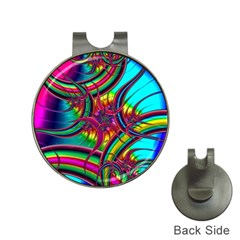 Abstract Neon Fractal Rainbows Hat Clip With Golf Ball Marker