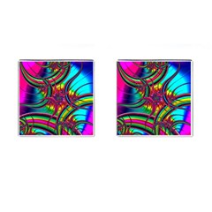 Abstract Neon Fractal Rainbows Cufflinks (square) by StuffOrSomething