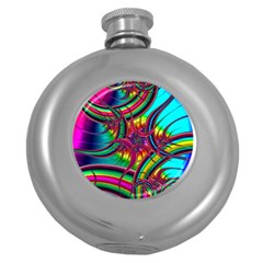 Abstract Neon Fractal Rainbows Hip Flask (round) by StuffOrSomething