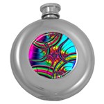 Abstract Neon Fractal Rainbows Hip Flask (Round) Front