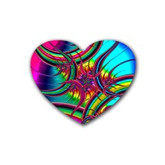 Abstract Neon Fractal Rainbows Drink Coasters (heart)