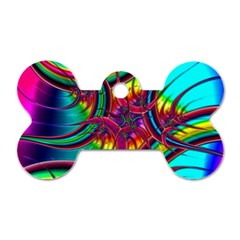 Abstract Neon Fractal Rainbows Dog Tag Bone (two Sided)