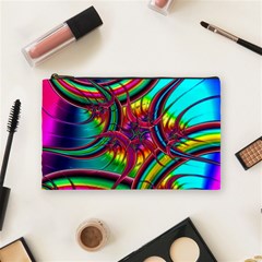 Abstract Neon Fractal Rainbows Cosmetic Bag (medium)