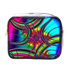 Abstract Neon Fractal Rainbows Mini Travel Toiletry Bag (one Side)