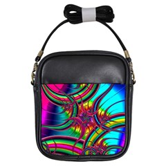 Abstract Neon Fractal Rainbows Girl s Sling Bag