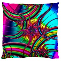 Abstract Neon Fractal Rainbows Large Cushion Case (two Sided) 