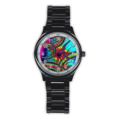 Abstract Neon Fractal Rainbows Sport Metal Watch (black)