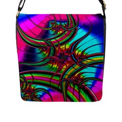 Abstract Neon Fractal Rainbows Flap Closure Messenger Bag (large)