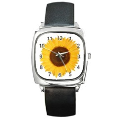 Sunflower Square Leather Watch by sdunleveyartwork