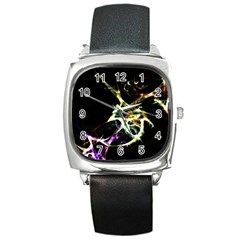 Futuristic Abstract Dance Shapes Artwork Square Leather Watch by dflcprints