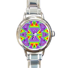 Trippy Rainbow Triangles Round Italian Charm Watch by SaraThePixelPixie