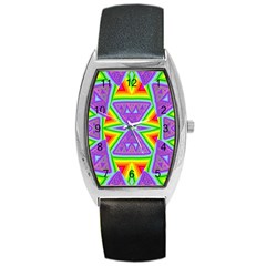 Trippy Rainbow Triangles Tonneau Leather Watch by SaraThePixelPixie