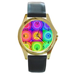 Retro Circles Round Leather Watch (gold Rim) 