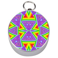 Trippy Rainbow Triangles Silver Compass by SaraThePixelPixie