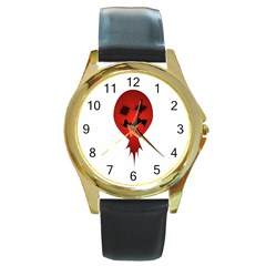 Evil Face Vector Illustration Round Leather Watch (gold Rim) 