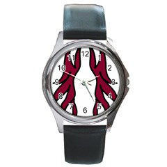 Dancing Fire 2 Round Leather Watch (silver Rim)