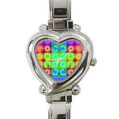 Rainbow Circles Heart Italian Charm Watch 