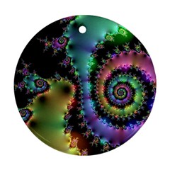 Satin Rainbow, Spiral Curves Through The Cosmos Round Ornament by DianeClancy