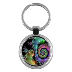 Satin Rainbow, Spiral Curves Through The Cosmos Key Chain (round) by DianeClancy