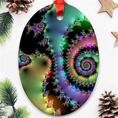 Satin Rainbow, Spiral Curves Through The Cosmos Oval Ornament (two Sides) by DianeClancy