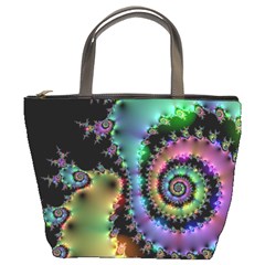 Satin Rainbow, Spiral Curves Through The Cosmos Bucket Handbag by DianeClancy