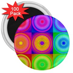 Retro Circles 3  Button Magnet (100 Pack) by SaraThePixelPixie