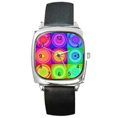 Retro Circles Square Leather Watch