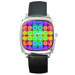 Rainbow Circles Square Leather Watch