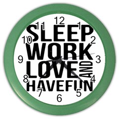 Sleep Work Love And Have Fun Typographic Design 01 Wall Clock (color)