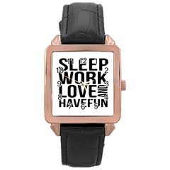 Sleep Work Love And Have Fun Typographic Design 01 Rose Gold Leather Watch  by dflcprints