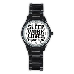 Sleep Work Love And Have Fun Typographic Design 01 Sport Metal Watch (black)