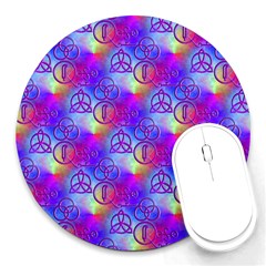 Rainbow Led Zeppelin Symbols 8  Mouse Pad (round) by SaraThePixelPixie